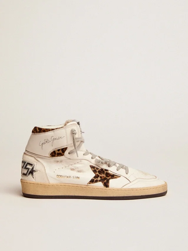 Zapatillas Sky-Star con firma en el tobillo e inserciones de piel de potro con estampado de leopardo