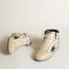 Zapatillas Sky-Star para hombre en nylon y cuero color crema con estrella de gamuza azul