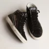 Zapatillas Slide en marrón con purpurina, estrella de cuero negro y detalles brillantes