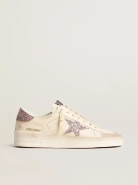 Zapatillas Stardan para mujer en napa y gamuza con estrella rosa con purpurina y lengüeta en el talón