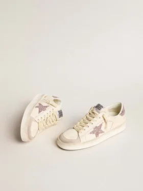 Zapatillas Stardan para mujer en napa y gamuza con estrella rosa con purpurina y lengüeta en el talón