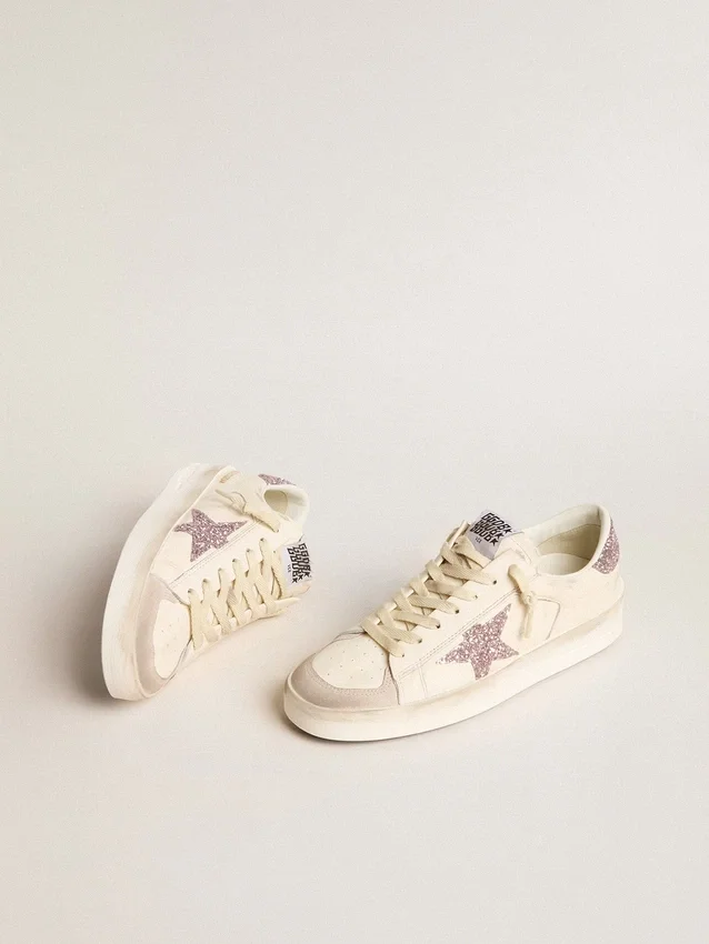 Zapatillas Stardan para mujer en napa y gamuza con estrella rosa con purpurina y lengüeta en el talón