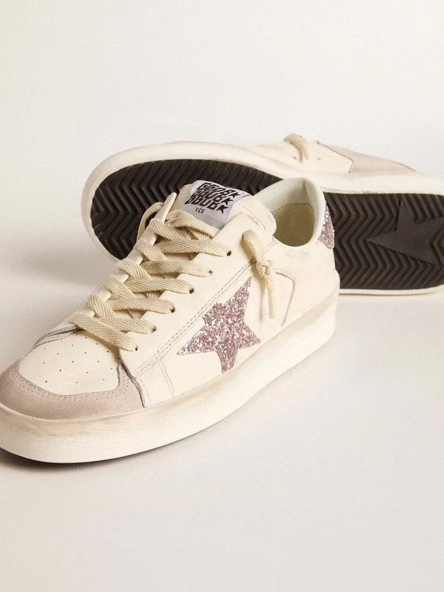 Zapatillas Stardan para mujer en napa y gamuza con estrella rosa con purpurina y lengüeta en el talón