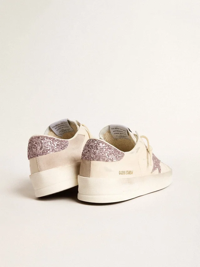 Zapatillas Stardan para mujer en napa y gamuza con estrella rosa con purpurina y lengüeta en el talón