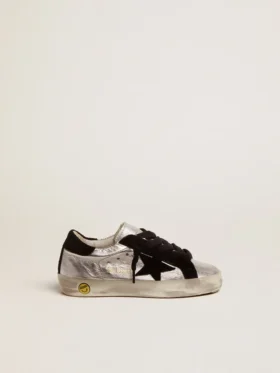 Zapatillas Super-Star de cuero plateado con inserciones de gamuza