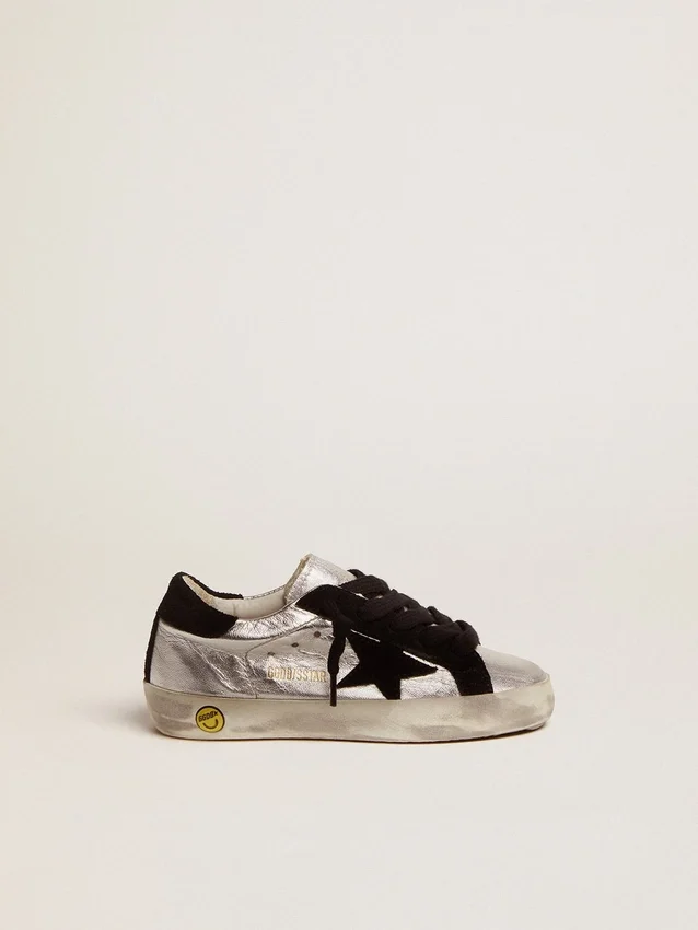 Zapatillas Super-Star de cuero plateado con inserciones de gamuza