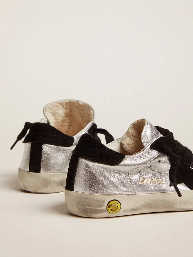 Zapatillas Super-Star de cuero plateado con inserciones de gamuza