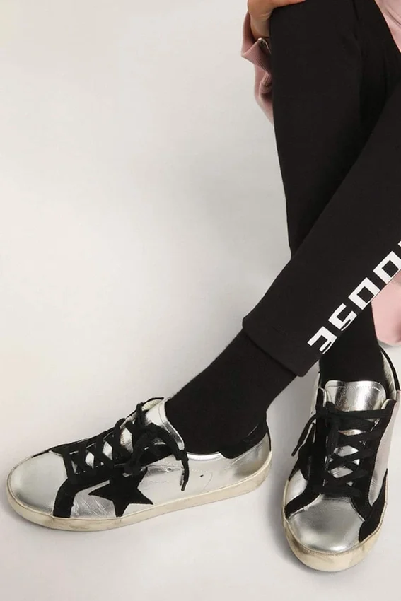 Zapatillas Super-Star de cuero plateado con inserciones de gamuza