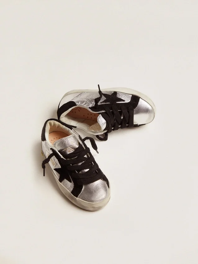 Zapatillas Super-Star de cuero plateado con inserciones de gamuza