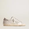 Zapatillas Super-Star en cuero gris-blanco con efecto brillante y estrella de cuero