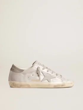 Zapatillas Super-Star en cuero gris-blanco con efecto brillante y estrella de cuero