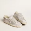 Zapatillas Super-Star en cuero gris-blanco con efecto brillante y estrella de cuero