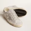 Zapatillas Super-Star en cuero gris-blanco con efecto brillante y estrella de cuero