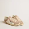 Zapatillas Super-Star para mujer en gamuza rosa con estrella de cuero metalizado plateado