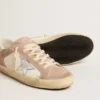 Zapatillas Super-Star para mujer en gamuza rosa con estrella de cuero metalizado plateado