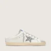 Zapatillas Super-Star Sabot con una estrella de purpurina platino y lengüeta de gamuza