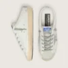 Zapatillas Super-Star Sabot con una estrella de purpurina platino y lengüeta de gamuza