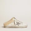 Zapatillas Super-Star Sabot para mujer en cuero blanco y forro de piel de oveja