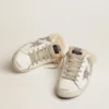 Zapatillas Super-Star Sabot para mujer en cuero blanco y forro de piel de oveja