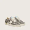 Zapatillas Ball Star para niños en piel de potro con estampado de leopardo en blanco y negro y estrella de cuero color crema