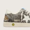 Zapatillas Ball Star para niños en piel de potro con estampado de leopardo en blanco y negro y estrella de cuero color crema
