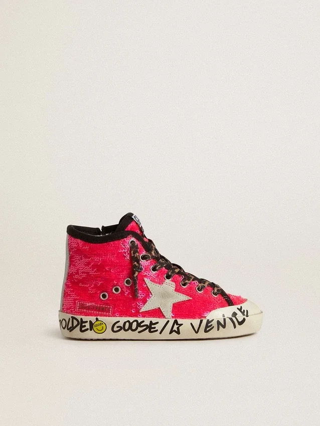 Zapatillas Young Francy con lentejuelas, estrella de gamuza gris hielo y cordones con estampado animal
