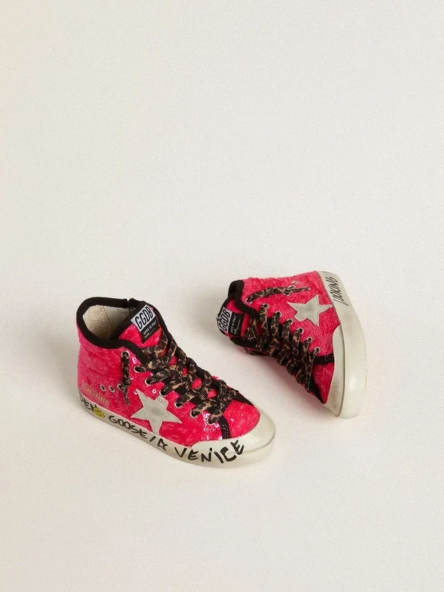 Zapatillas Young Francy con lentejuelas, estrella de gamuza gris hielo y cordones con estampado animal