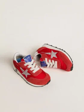 Zapatillas Young Marathon de nylon rojo con estrella estampada y lengüeta de cuero en el talón
