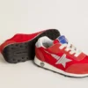 Zapatillas Young Marathon de nylon rojo con estrella estampada y lengüeta de cuero en el talón