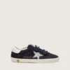 Zapatillas Young Old School en gamuza azul con estrella plateada con purpurina y lengüeta de cuero blanco en el talón