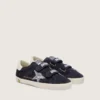 Zapatillas Young Old School en gamuza azul con estrella plateada con purpurina y lengüeta de cuero blanco en el talón