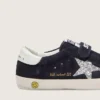 Zapatillas Young Old School en gamuza azul con estrella plateada con purpurina y lengüeta de cuero blanco en el talón