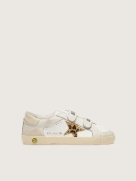 Zapatillas Young Old School en napa con estrella de piel de potro con estampado de leopardo e inserciones de cuero