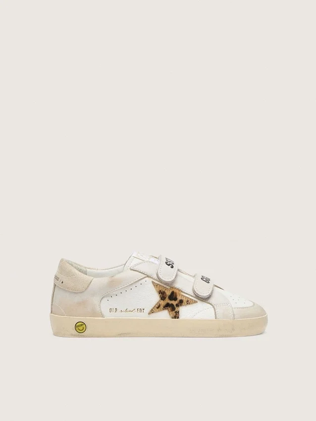 Zapatillas Young Old School en napa con estrella de piel de potro con estampado de leopardo e inserciones de cuero