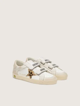 Zapatillas Young Old School en napa con estrella de piel de potro con estampado de leopardo e inserciones de cuero