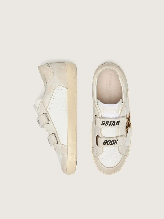 Zapatillas Young Old School en napa con estrella de piel de potro con estampado de leopardo e inserciones de cuero