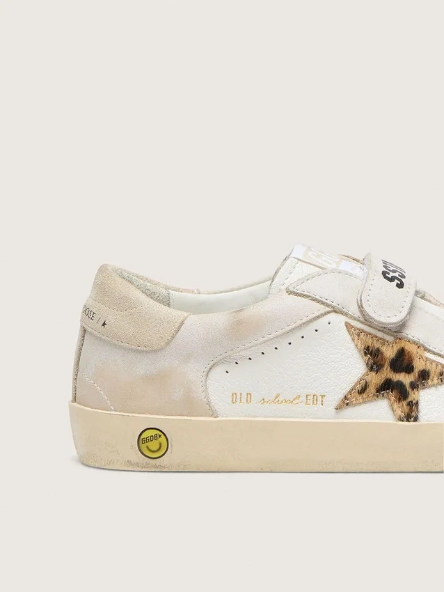 Zapatillas Young Old School en napa con estrella de piel de potro con estampado de leopardo e inserciones de cuero