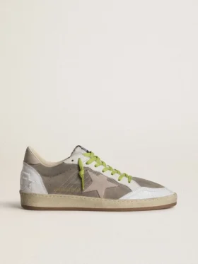 Zapatos Ball Star para hombre en gamuza gris con estrella de gamuza rosa antiguo y lengüeta del talón de cuero beige