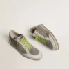 Zapatos Ball Star para hombre en gamuza gris con estrella de gamuza rosa antiguo y lengüeta del talón de cuero beige