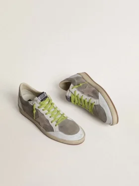 Zapatos Ball Star para hombre en gamuza gris con estrella de gamuza rosa antiguo y lengüeta del talón de cuero beige