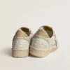 Zapatos Ball Star para mujer en napa blanca y malla con estrella de nubuck color tabaco y lengüeta del tacón en color beige