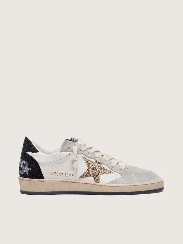 Zapatos Ball Star para mujer en napa y gamuza con estrella con purpurina y lengüeta del tacón negra