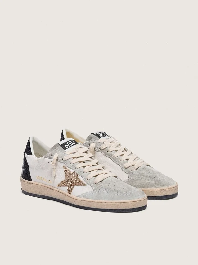 Zapatos Ball Star para mujer en napa y gamuza con estrella con purpurina y lengüeta del tacón negra