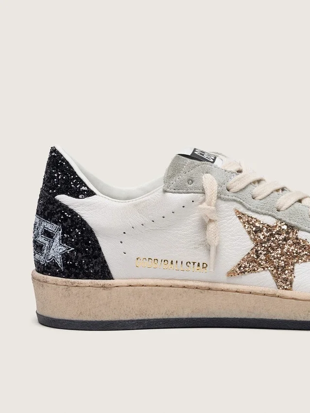 Zapatos Ball Star para mujer en napa y gamuza con estrella con purpurina y lengüeta del tacón negra