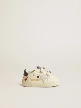 Zapatos escolares para bebé en piel napa con estampado musical y estrella de gamuza blanca