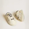 Zapatos escolares para bebé en piel napa con estampado musical y estrella de gamuza blanca