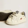 Zapatos escolares para bebé en piel napa con estampado musical y estrella de gamuza blanca