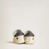 Zapatos escolares para bebé en piel napa con estampado musical y estrella de gamuza blanca