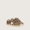 Zapatos Junior Ball Star en piel de potro con estampado de leopardo, estrella de cuero blanco y lengüeta en el talón