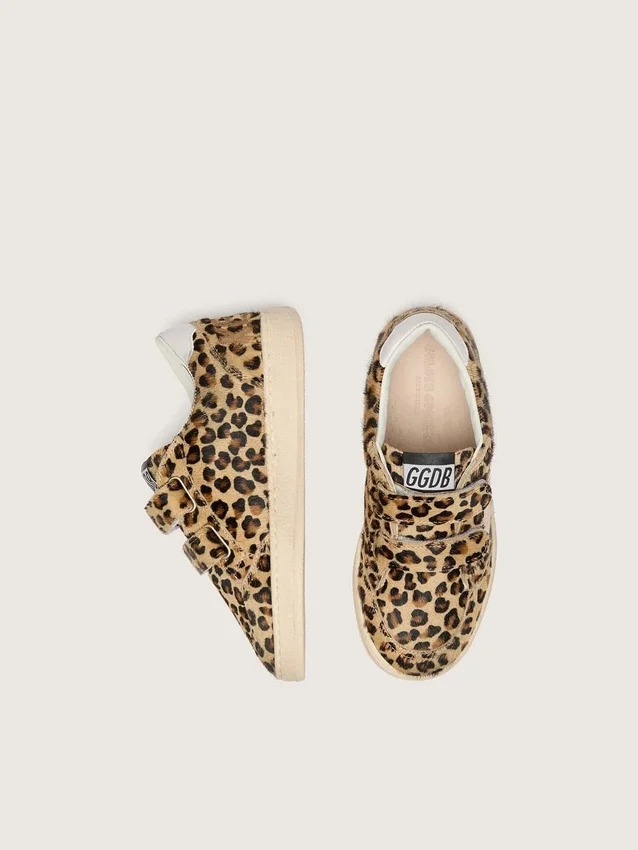 Zapatos Junior Ball Star en piel de potro con estampado de leopardo, estrella de cuero blanco y lengüeta en el talón